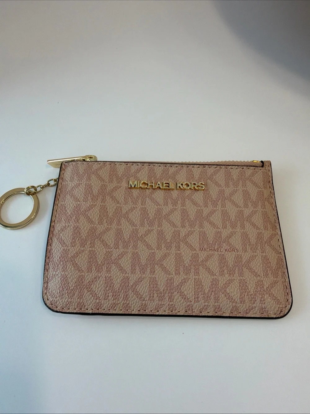 Michael Kors MK Small Coin Purse ID Pouch Keychain Ring Fob Wallet Blush Pink